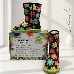 Dawes Flower Power Aussie Boots | Women’s 7 | Black Multicolor Y2K Retro